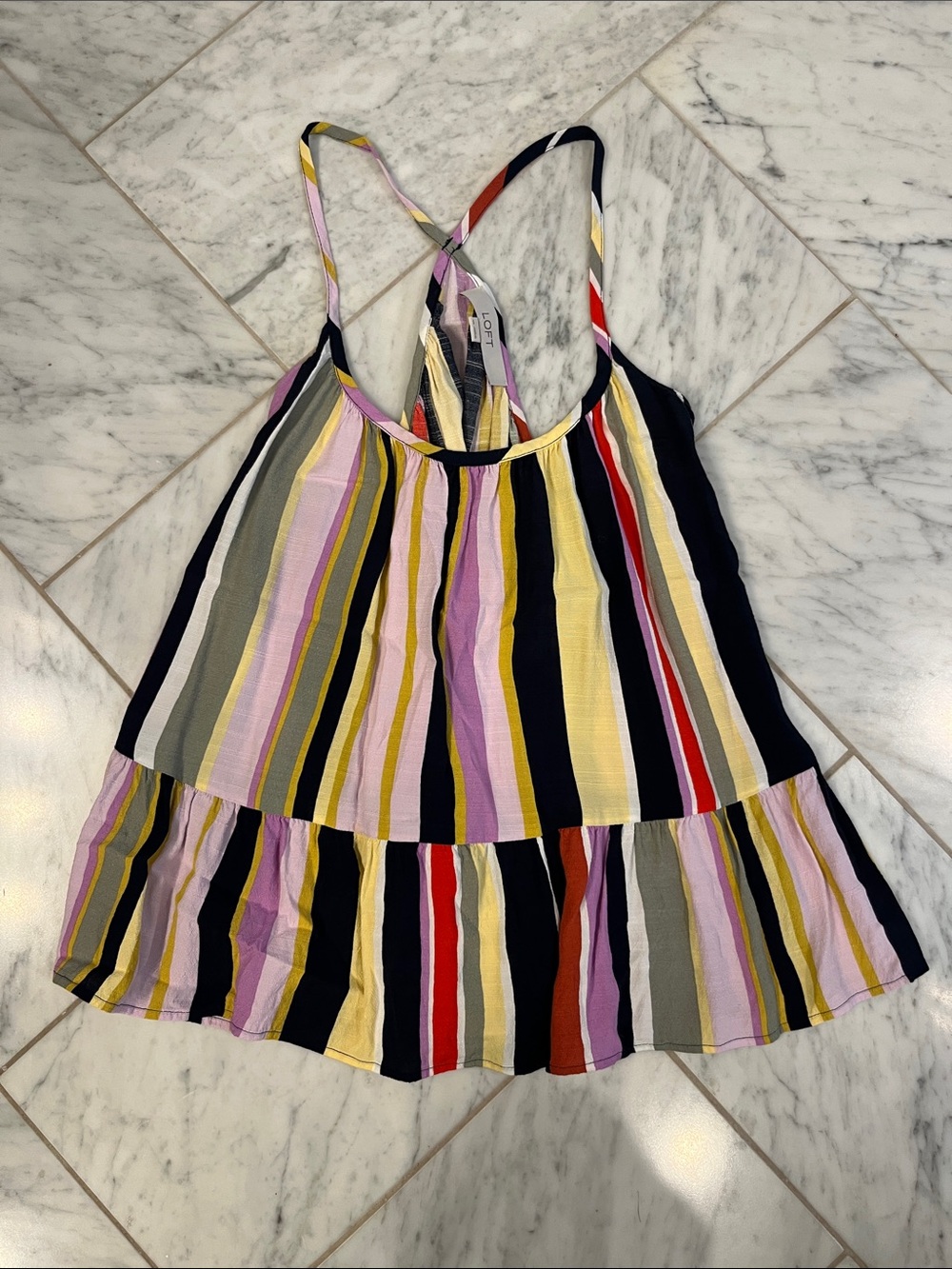 LOFT Black Multicolor Vertical Stripe Tiered Cami